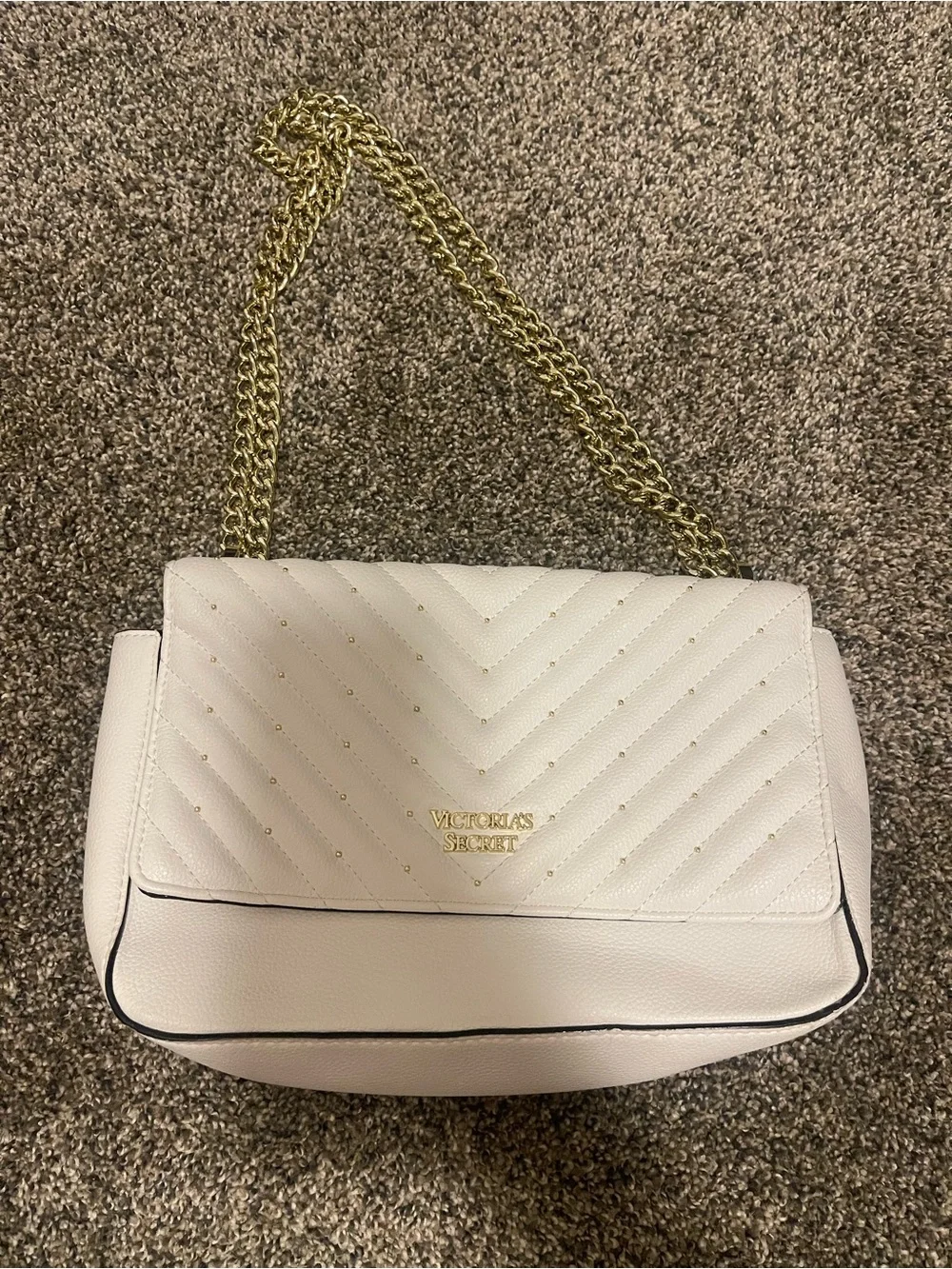 New Victoria's Secret Cream Quilted Shoulder Bag with Gold Chain